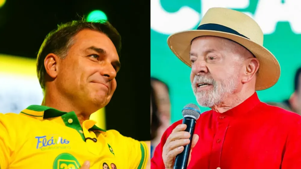 Senador Flávio Bolsonaro (PL) e o presidente Luiz Inácio Lula da Silva (PT) • Reprodução